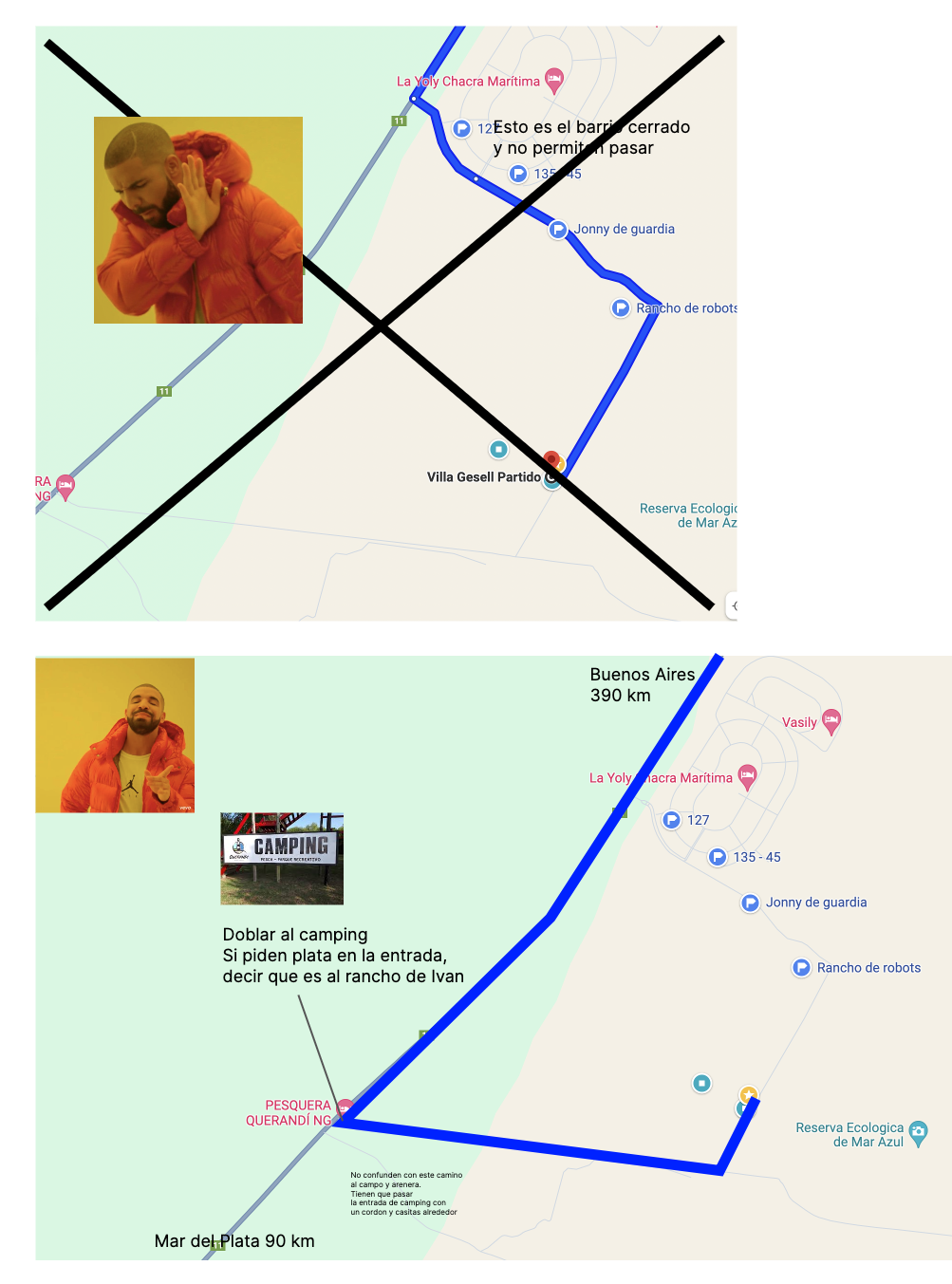 Correct route to Recharge Retreat - turn from ruta 11